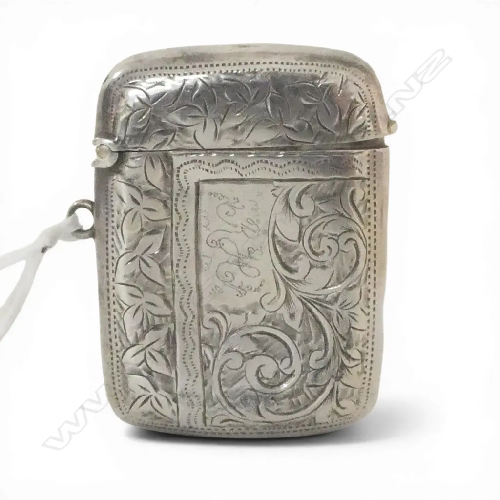 SILVER ENGRAVED LGE VESTA Birmingham 1900 no lid spring 22.5gms Image 1++