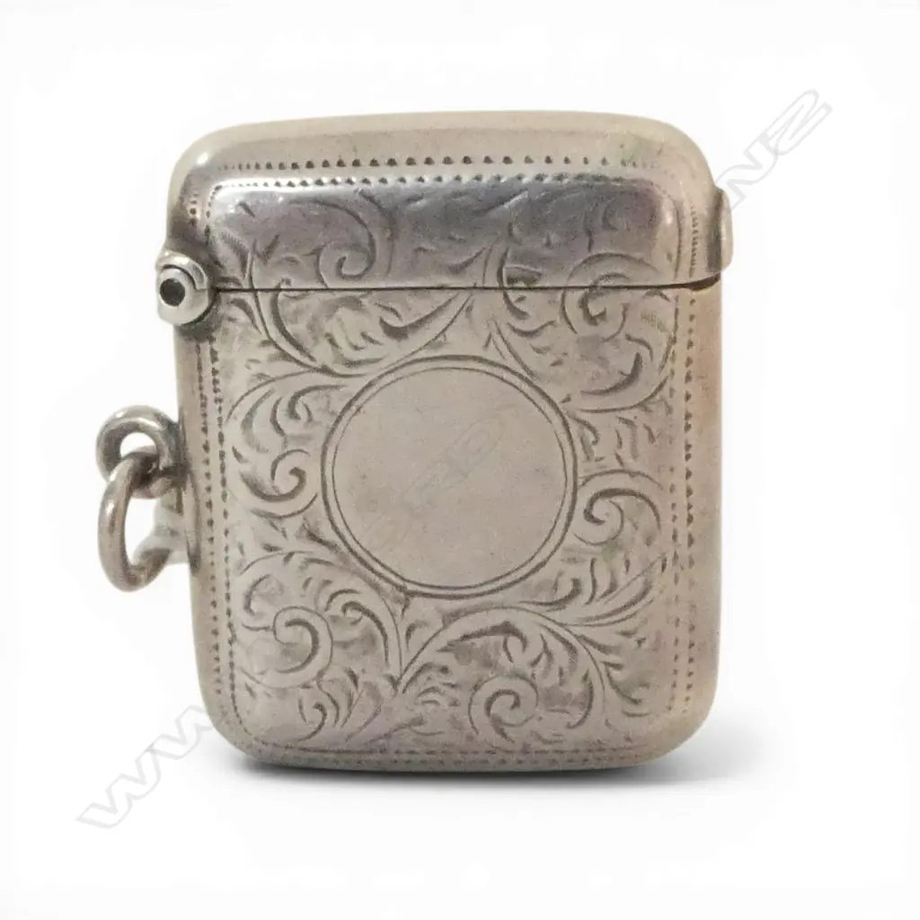 Chester 1900 SILVER ENGRAVED VESTA CASE suspension loop attached 24gms Image 1++