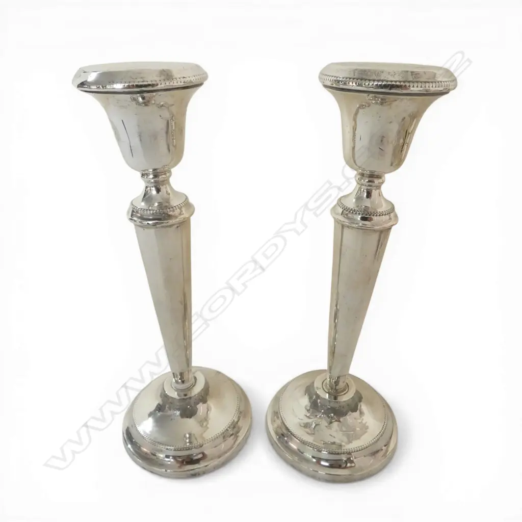 PR S/SILVER CANDLESTICKS AF BIRMINGHAM 1923  TOTAL WIEGHT 468GMS WEIGHTED Image 1++