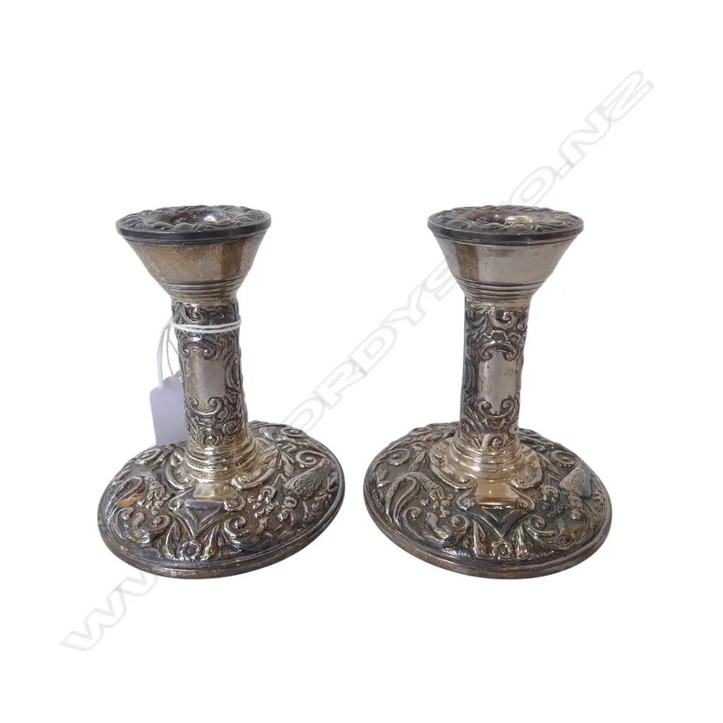 PR STG SILVER CANDLESTICKS, B'HAM 1973 WEIGHTED H.100mm Image 1++
