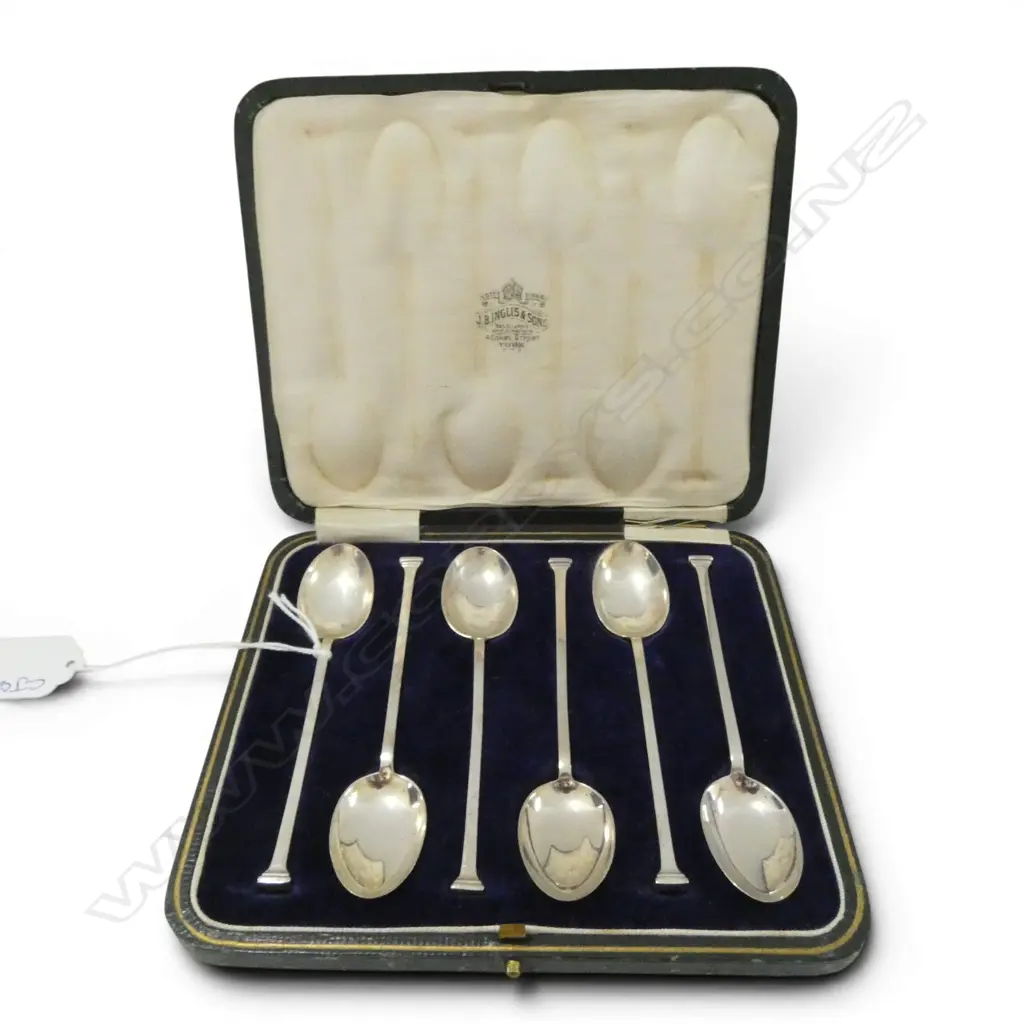 SET OF 6 STG SILVER TEASPOONS, CASED 56gms Image 1++