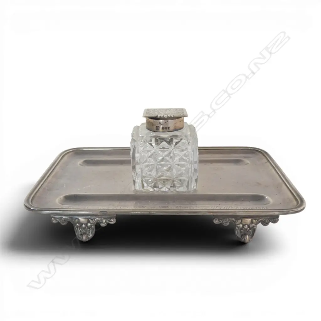 S/SILVER INKSTAND & INK BOTTLE SILVER WIEGHT 340GMS Image 1++