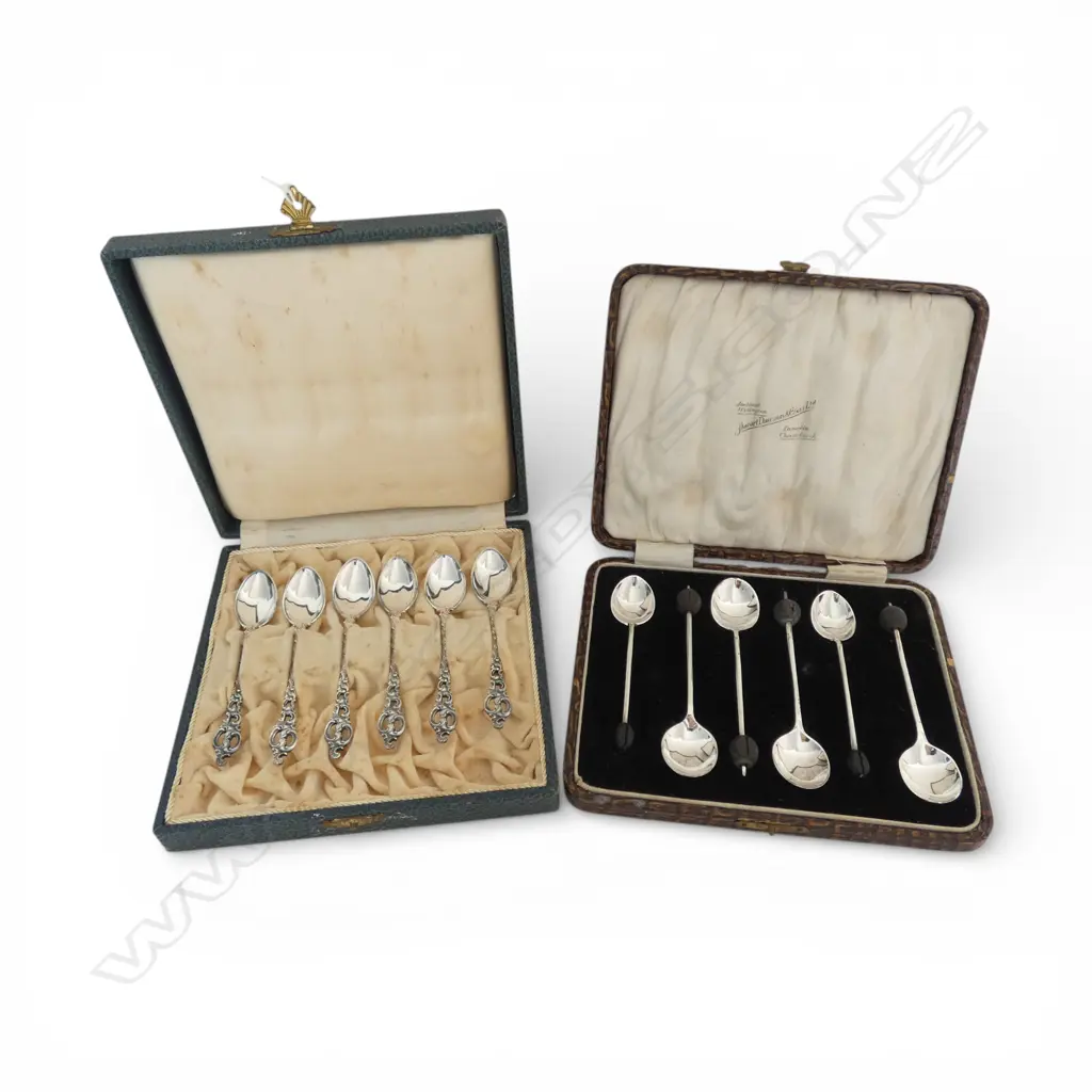 2 SETS CASED TEASPOONS, 1 STG SILVER 49gms Image 1++