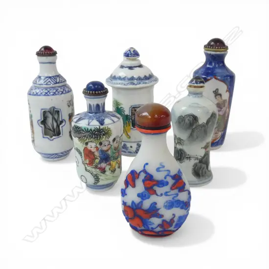 6 ORIENTAL SNUFF BOTTLES H.95mm