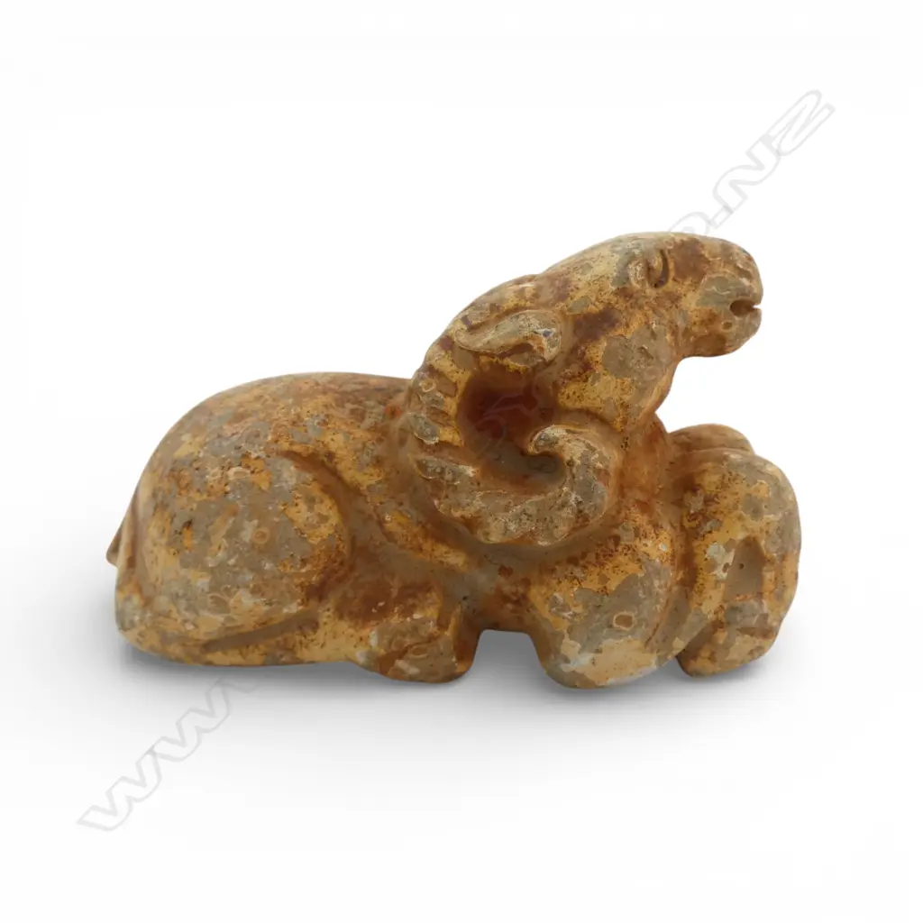 CARVED STONE HORNED GOAT L.75mm Image 1++