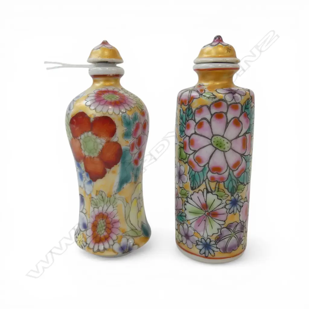 2 ORIENTAL POLYCHROME SCENT BOTTLES H.80mm Image 1++