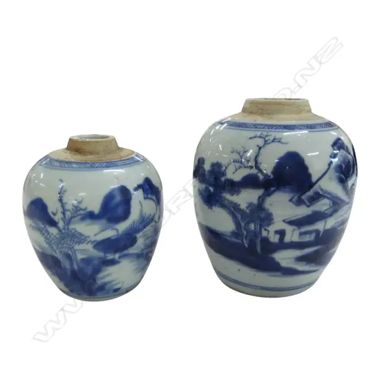 2 CHINESE B/W JARS 130mm