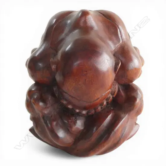 LGE HARDWOOD CARVED WEEPING BUDDHA H.200mm