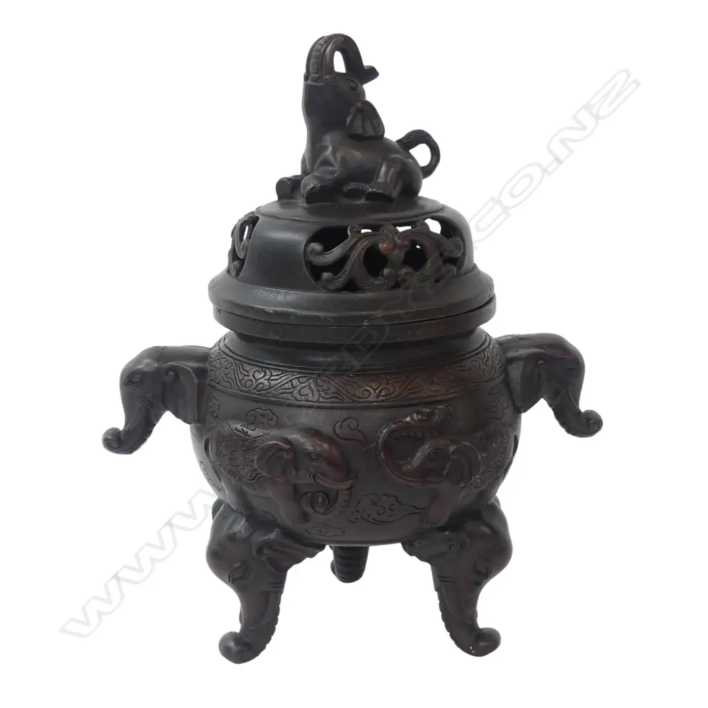 ORIENTAL LIDDED METAL INCENSE BURNER H.240mm Image 1++