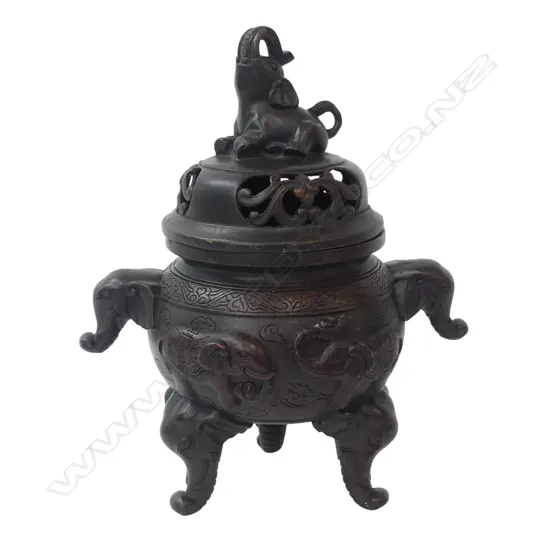 ORIENTAL LIDDED METAL INCENSE BURNER H.240mm