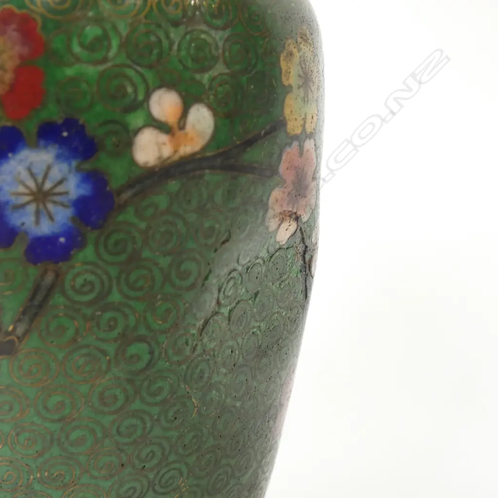 PR CLOISONNE VASES H.155mm DENTS + 4 METAL CUPS Image 1++