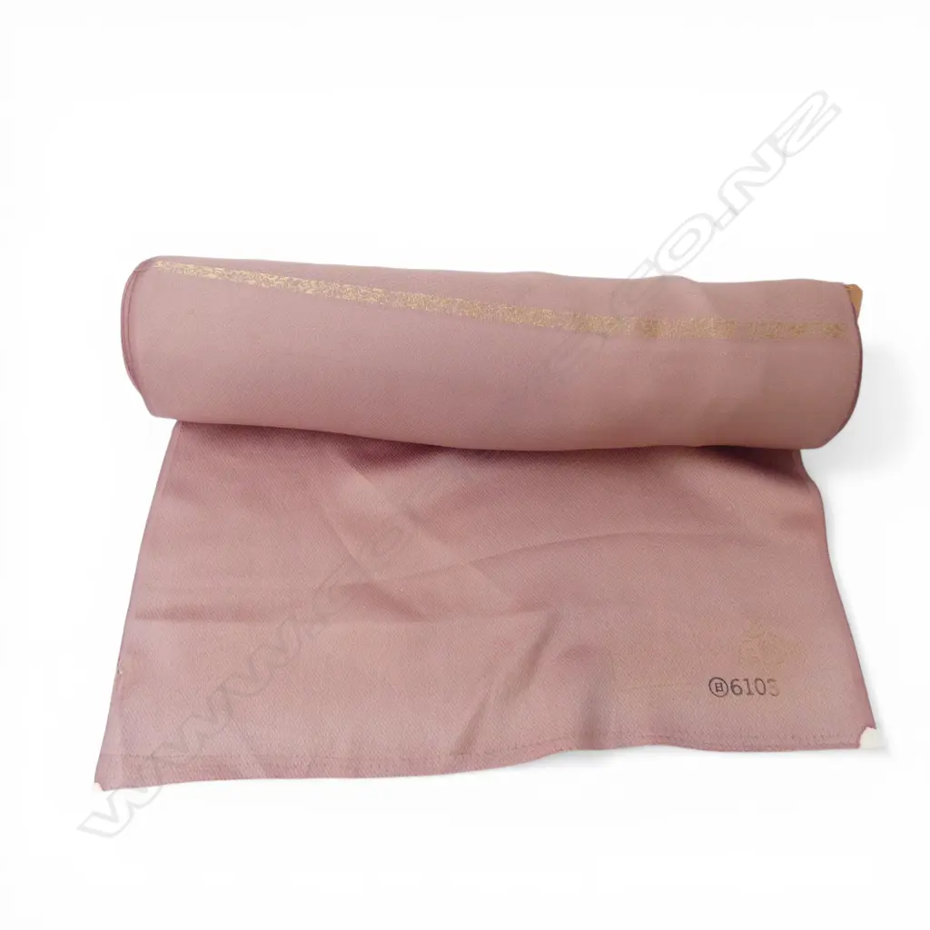 Unused 1980's NISHIJIN TEXTILE (Kyoto) JAPANESE bird on branch on mauve ground SILK ROLL L.12M W.370mm. New old stock... Image 1++