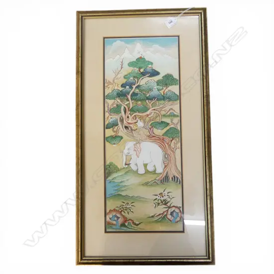 FRAMED TOONBA NAMSHI - 'THE FOUR HARMONIOUS FRIENDS' BUDDHIST THANGKA 570x220mm