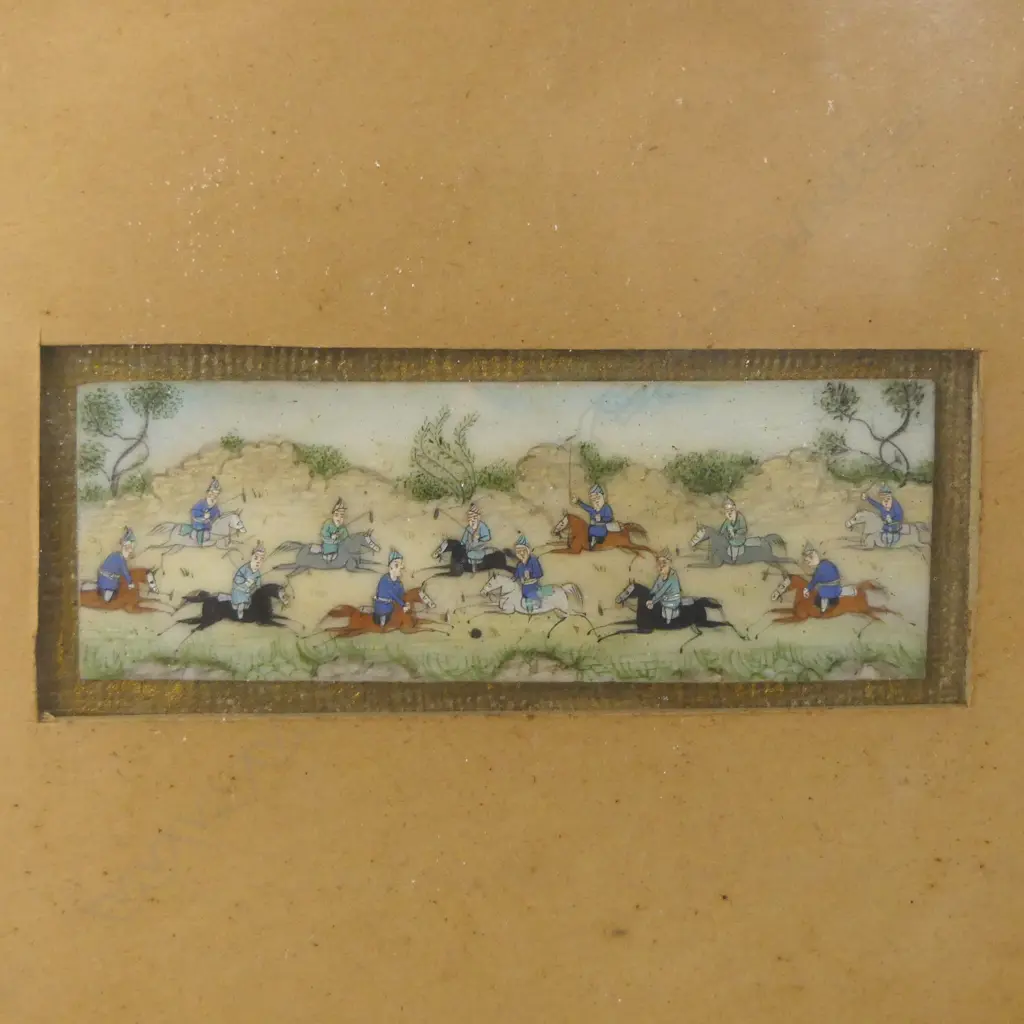 PERSIAN PAINTING ON IVORY POLO PLAYERS H40 L110MM Image 1++