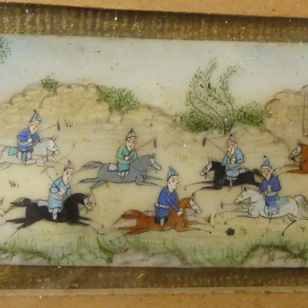 PERSIAN PAINTING ON IVORY POLO PLAYERS H40 L110MM Image 1++