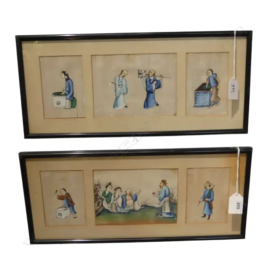 2 FRAMED PITH 3 PANEL WATERCOLOURS one foxed with tears 105x140 & 105x70mm