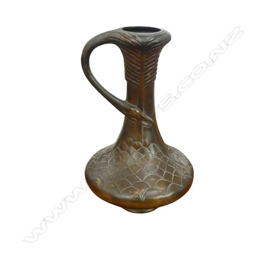 JAPANESE MEIJI BRONZE STORK HANDLED VASE. Fish scale detail to the spreading base. H.220mm