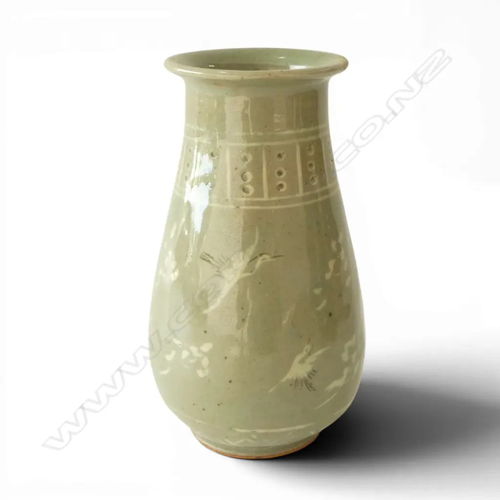 KOREAN CELODON BIRD VASE H160MM Image 1++