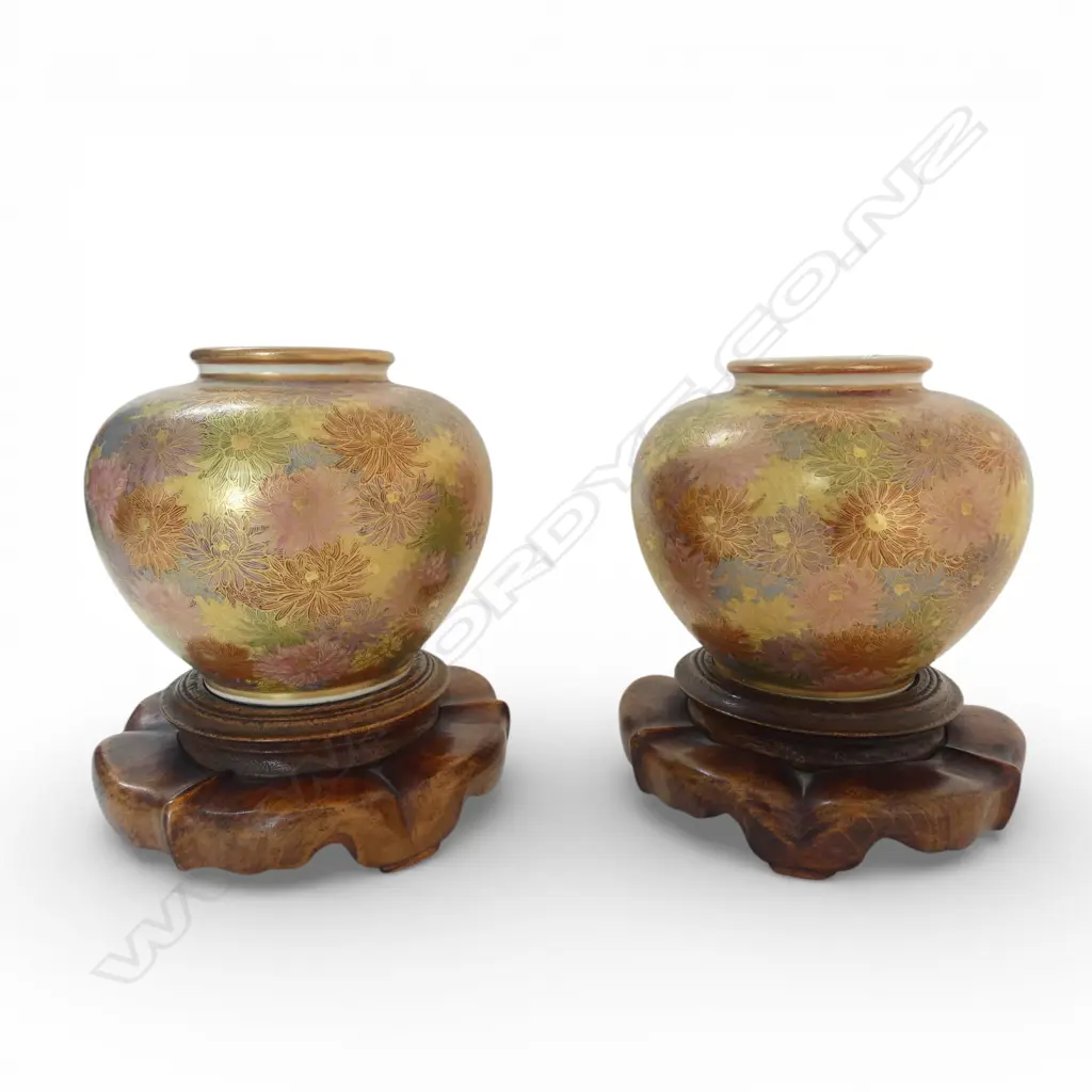 2 MEIJI PERIOD SATSUMA VASES on stands H.100mm Image 1++