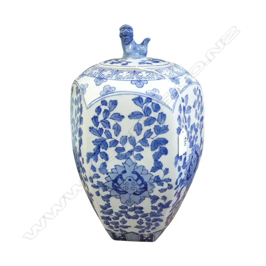 LARGE DECORATIVE ORIENTAL B/W LIDDED GINGER JAR H.380mm Image 1++