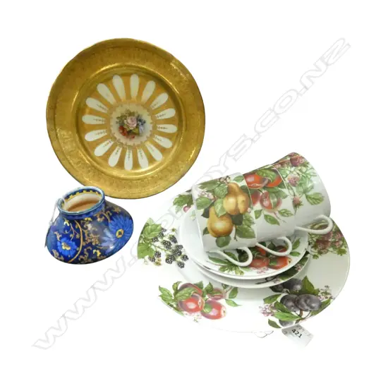 7 PCS BILL GOLDSMITH LIMOGES 1986, AYNSLEY PLATE & VINTAGE BOOTHS ENGLISH VASE