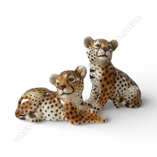 2 ITALIAN CERAMIC CHEETAH CUBS H.290mm