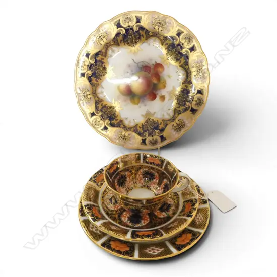 ROYAL WORCESTER PLATE SIGNED A. SHUCK 230mm dia, ROYAL CROWN DERBY TRIO