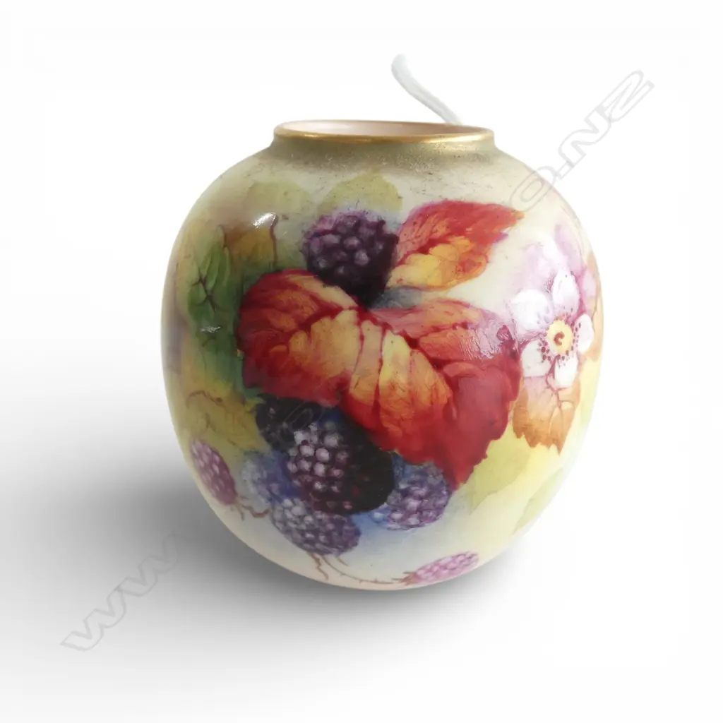 ROYAL WORCESTER PAINTED FRUIT VASE by KITTY BLAKE H.80mm Image 1++