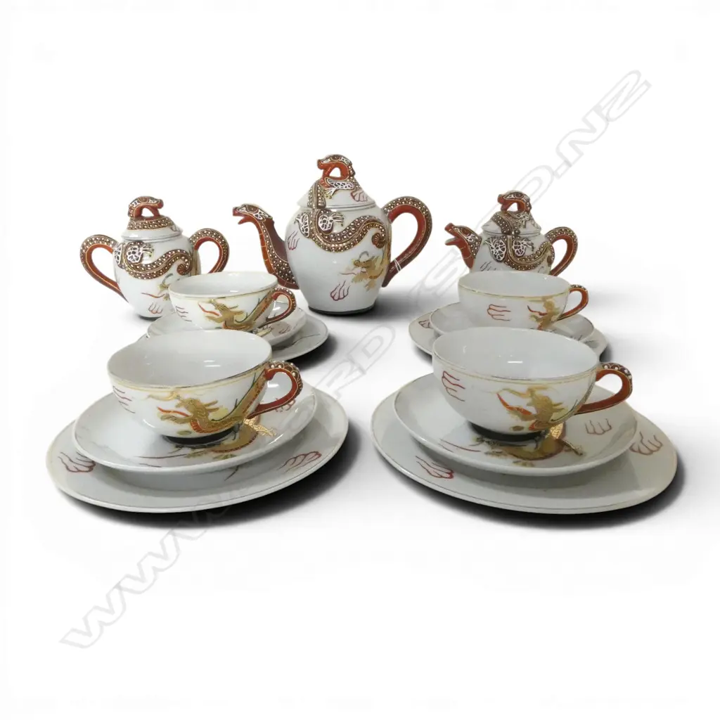 JAPANESE CHINA DRAGON TEASET TEAPOT C/SUGAR & 4 CSPS Image 1++