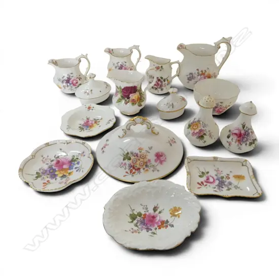 ASST. PCS ROYAL CROWN DERBY & CROWN POSIES, 5 JUGS, SUGAR, P/S, SML DISHES & 3 LIDS