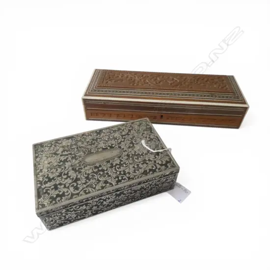 TWO TRINKET BOXES – METAL + WOODEN W.275mm