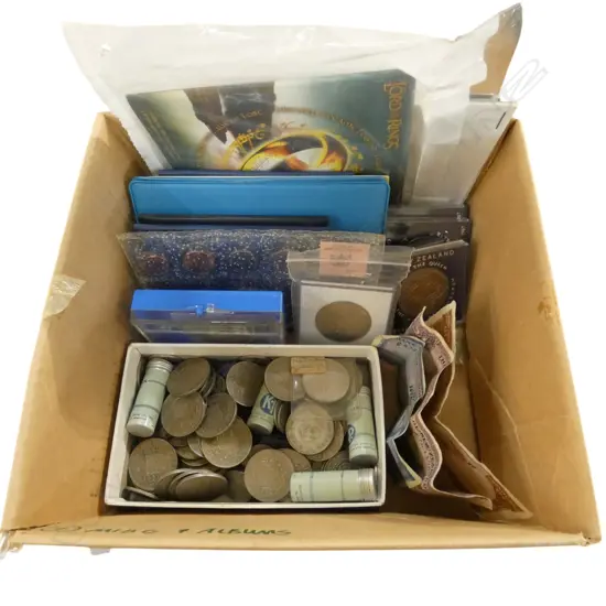 NZ COIN COLLECTION; HALF CROWNS, PRE DECIMAL / DECIMAL SETS + 10 SHILLING & £1 FLEMING BANK NOTES (ROUGH)