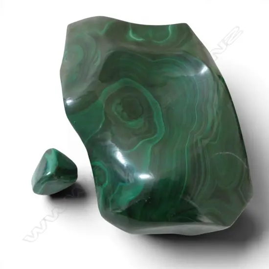 LARGE POLISHED PIECE OF MALACITE PLUS A SMALL POLISHED PIECE