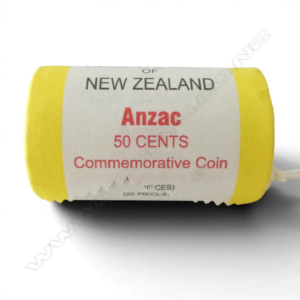 2015 NZ RESERVE BANK COMMERRATIVE ANZAC 50C 20PC COIN ROLL Image 1++