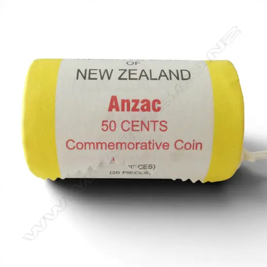 2015 NZ RESERVE BANK COMMERRATIVE ANZAC 50C 20PC COIN ROLL