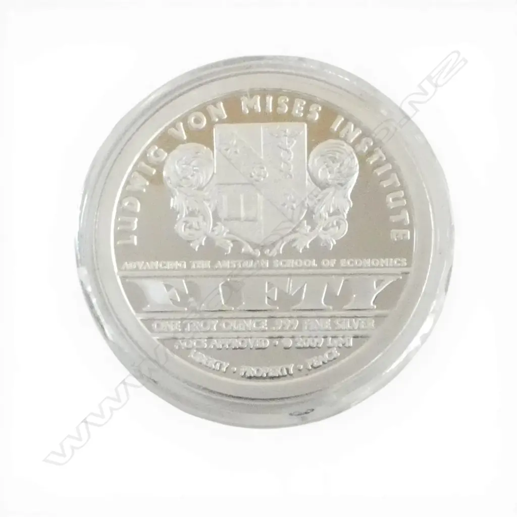 .999 FINE SILVER TROY OUNCE COIN - LUDWIG VON MISES INSTITUE 40mm dia 31.9gms Image 1++