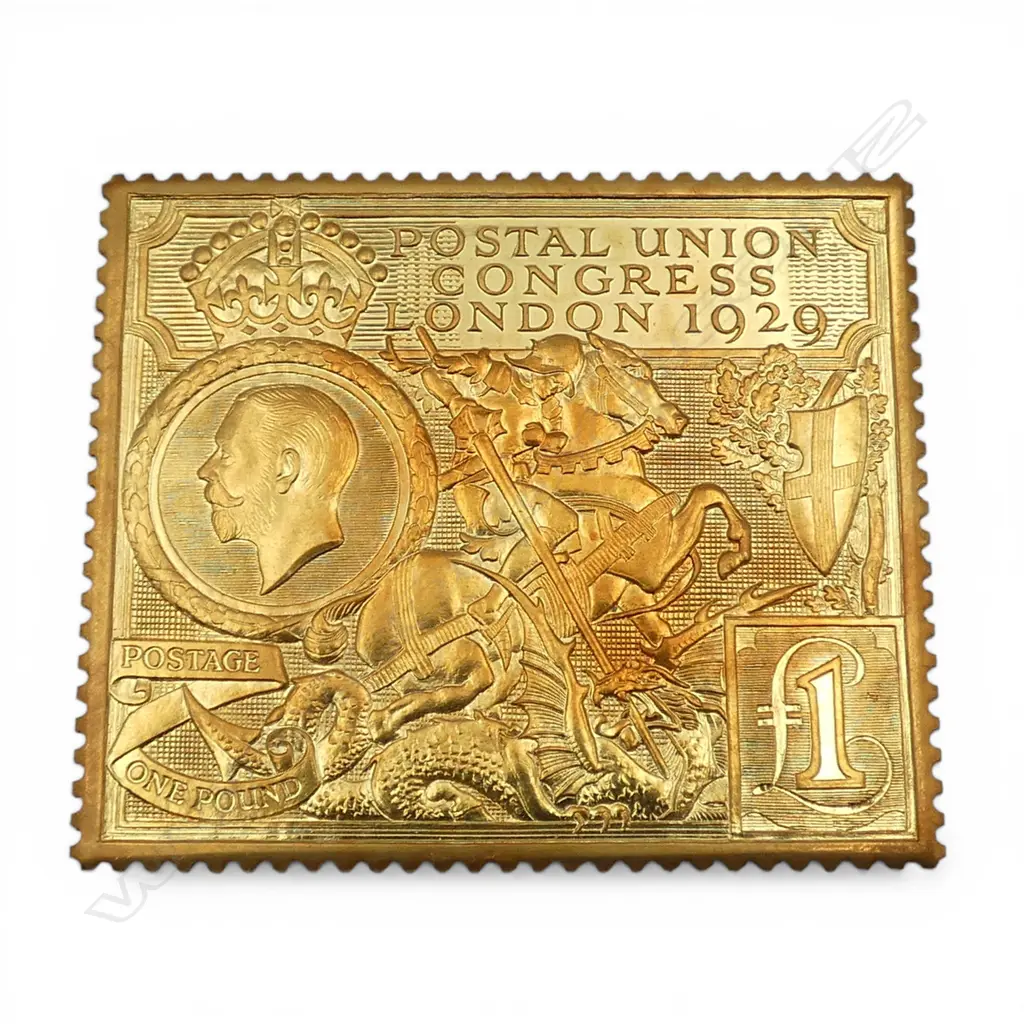 22ct STAMP REPLICA; £1 POSTAL UNION COMMEMORATIVE 39.5gms 2959/3000 39x45mm + BOOKLET Image 1++