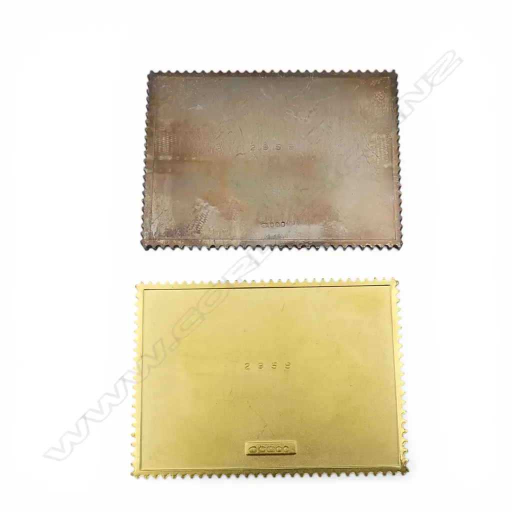 2 STAMP REPLICAS; HRH PRINCESS ANNE WEDDING, 22CT 26.4gms, STG SILVER 26.2gms 30x40mm 2959/3000 Image 1++