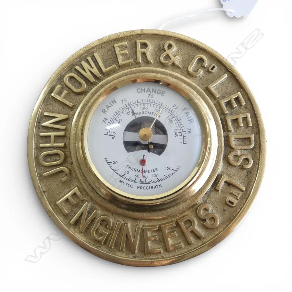 JOHN FOWLER & CO ENGINEERS BRASS BAROMETER 1970's/80's. Dia.145mm Image 1++