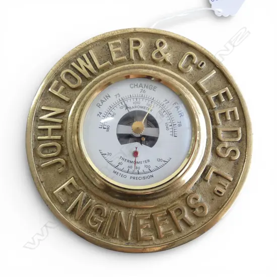 JOHN FOWLER & CO ENGINEERS BRASS BAROMETER 1970's/80's. Dia.145mm