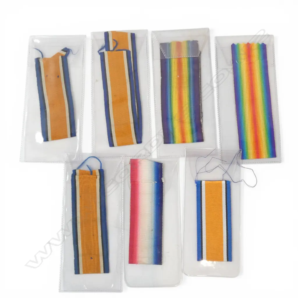 7 WW1 MEDAL RIBBONS all original some issued & removed from medals Image 1++