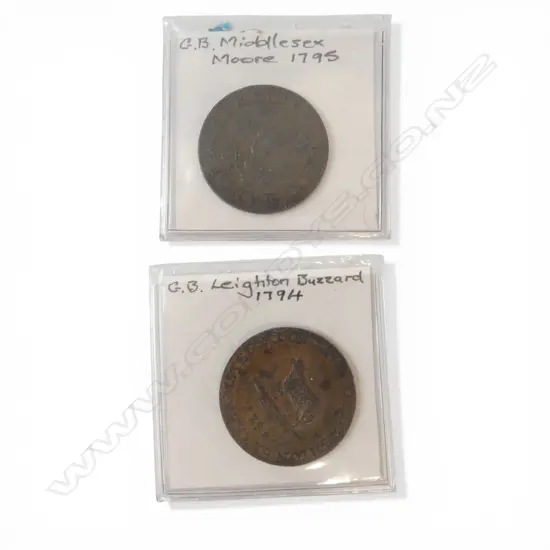 2 GB 1790's CONDOR TOKENS:  MIDDLESEX - MOORE 1795 + LEIGHTON BUZZARD 1794'S MUSLINS +