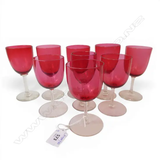 9 ANTIQUE CRANBERRY / RUBY GLASS DRINKING GLASSES H.130mm