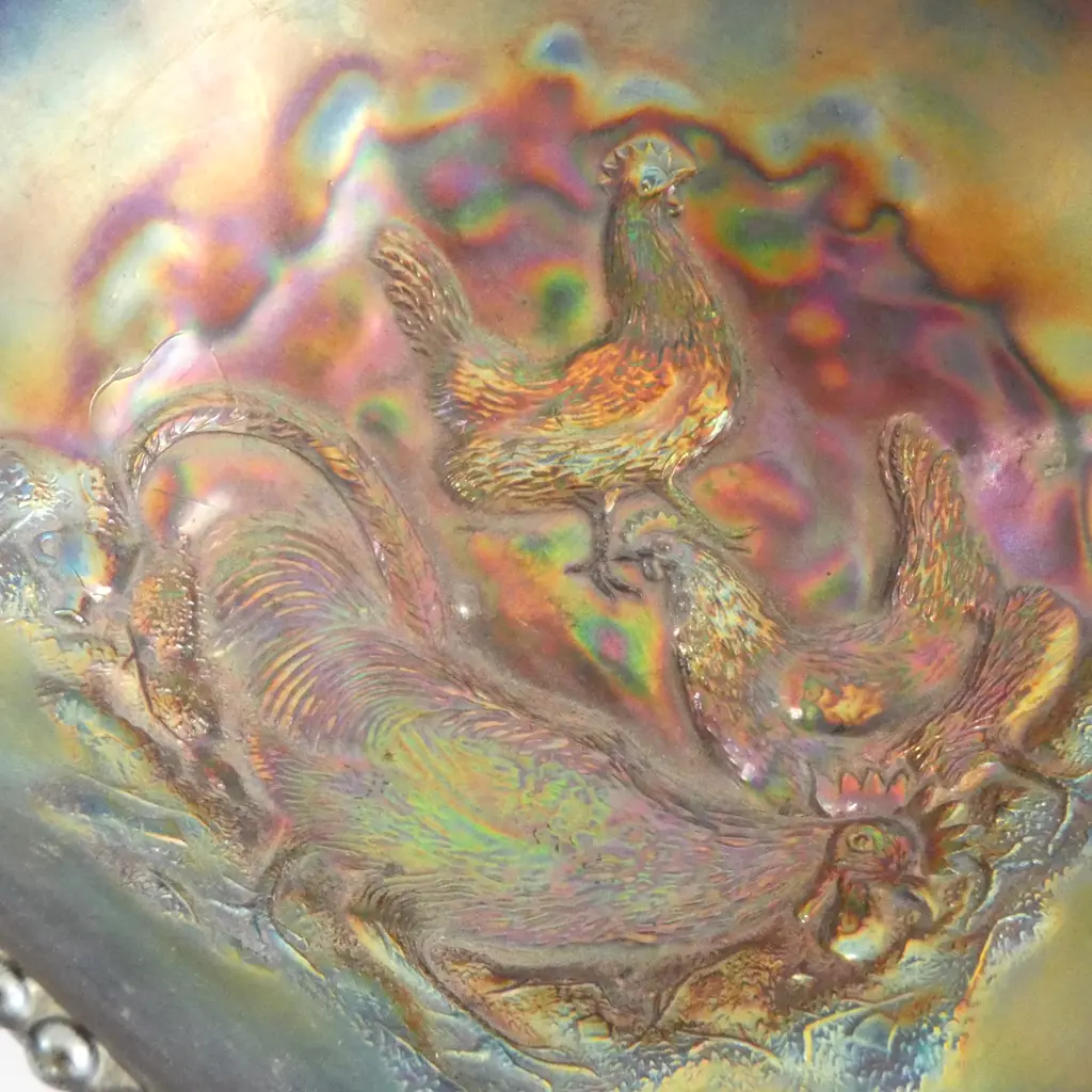 CARNIVAL GLASS BOWL FARMYARD SCENE  AF CHIPS DIA230MM Image 1++