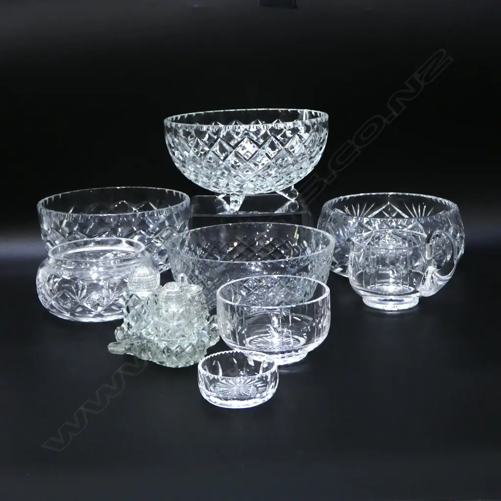 4 CUT CRYSTAL BOWLS, MILK & SUGAR ETC Image 1++