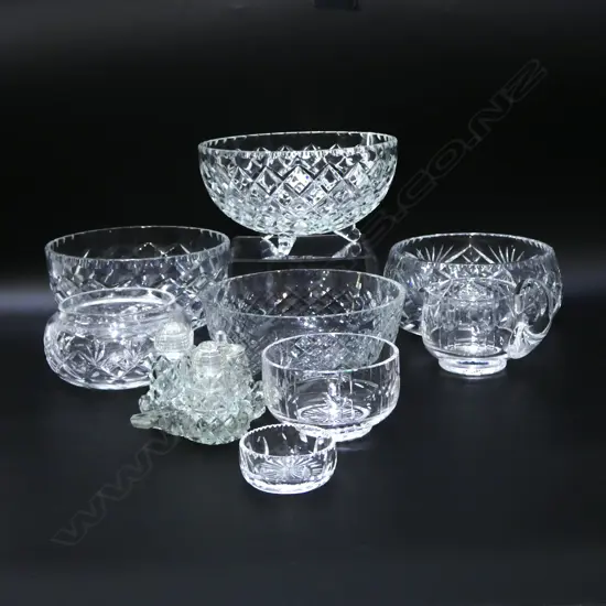 4 CUT CRYSTAL BOWLS, MILK & SUGAR ETC