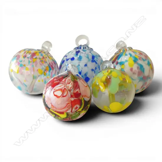 5 ART GLASS BAUBLES 70 - 100mm dia