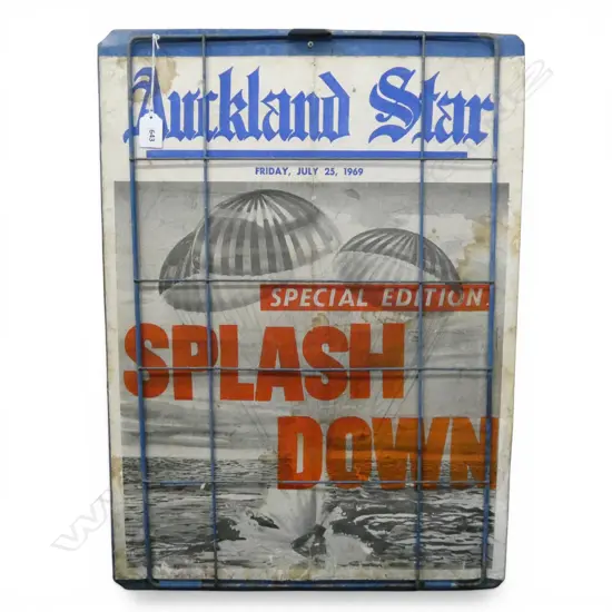 AUCKLAND STAR NEWSPAPER TIN SIGN Friday, July 1969 'Splash Down' H.620mm