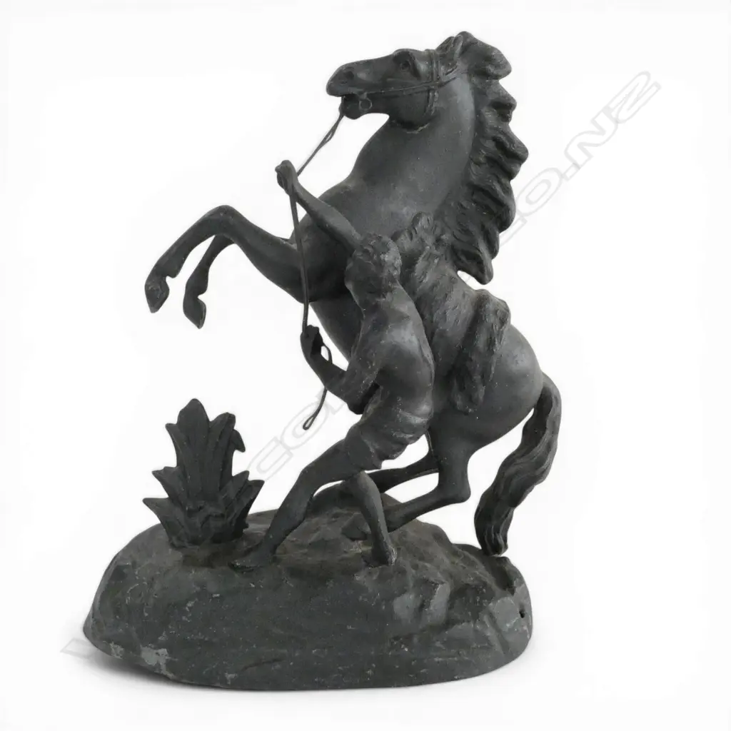 VICTORIAN EBONISED SPELTER 'HORSE OF MARLY'. H.390mm Image 1++