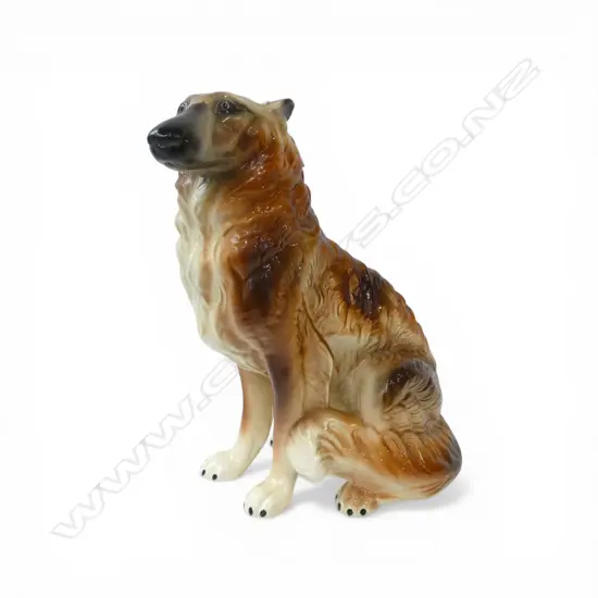 CERAMIC SEATED DOG SCULPTURE restored nose. H.385mm